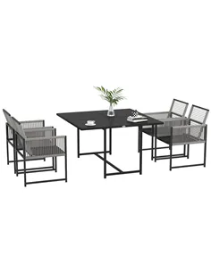 Outsunny Five-Piece Metal Dining Set, with Folding Back Chairs, Light Grey