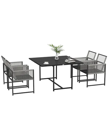 Outsunny Five-Piece Metal Dining Set, with Folding Back Chairs, Light Grey