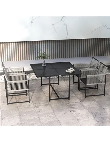 Outsunny Five-Piece Metal Dining Set, with Folding Back Chairs, Light Grey