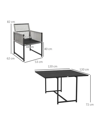 Outsunny Five-Piece Metal Dining Set, with Folding Back Chairs, Light Grey