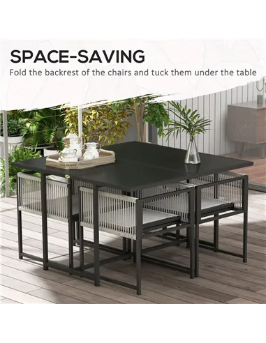 Outsunny Five-Piece Metal Dining Set, with Folding Back Chairs, Light Grey