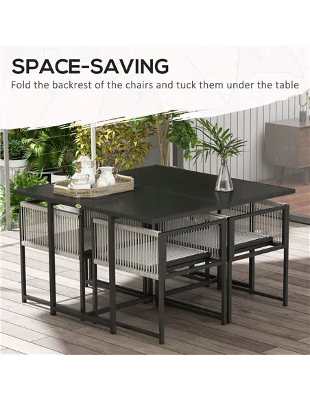 Outsunny Five-Piece Metal Dining Set, with Folding Back Chairs, Light Grey