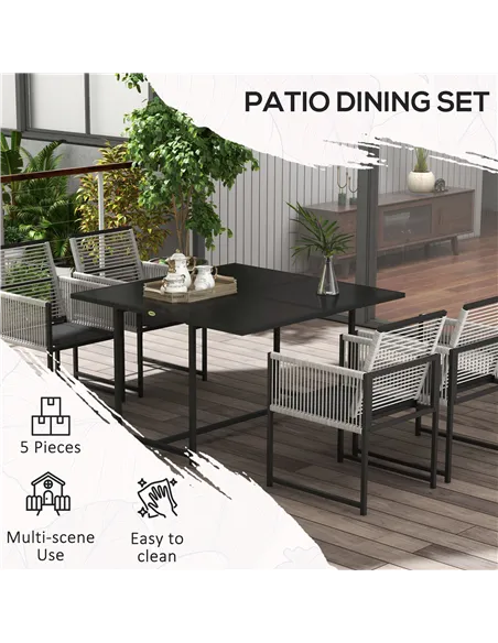 Outsunny Five-Piece Metal Dining Set, with Folding Back Chairs, Light Grey