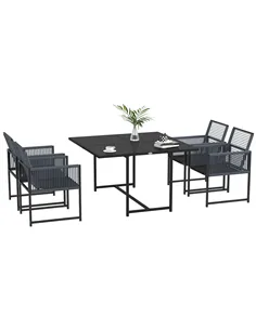 Outsunny Five-Piece Metal Dining Set, with Folding Back Chairs, Dark Grey
