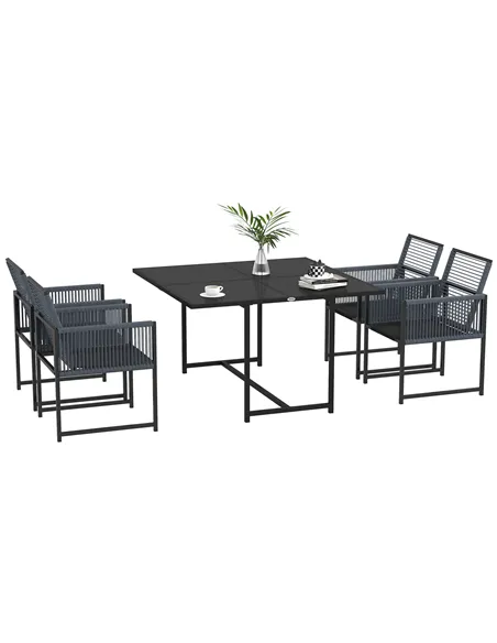 Outsunny Five-Piece Metal Dining Set, with Folding Back Chairs, Dark Grey