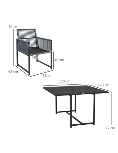 Outsunny Five-Piece Metal Dining Set, with Folding Back Chairs, Dark Grey