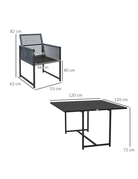 Outsunny Five-Piece Metal Dining Set, with Folding Back Chairs, Dark Grey