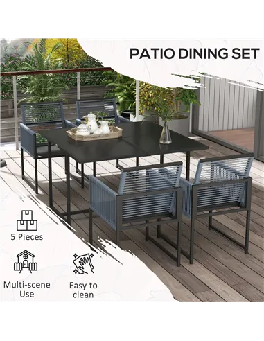Outsunny Five-Piece Metal Dining Set, with Folding Back Chairs, Dark Grey