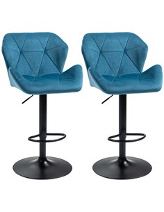 HOMCOM Bar Stools Set Of 2, Luxurious Velvet-Touch Barstools with Metal Frame Footrest Round Base Triangle Indenting Moulded Sea