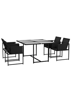 Outsunny 5 Piece Garden Dining Set with Breathable Mesh Seat, Adjustable Backrest, Tempered Glass Table Top for Patio, Black
