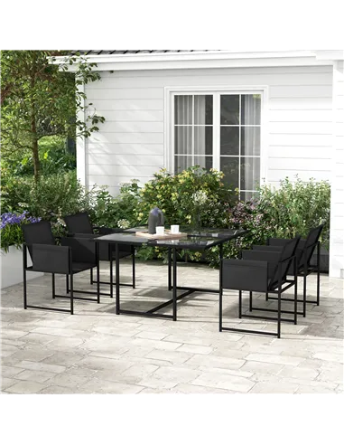 Outsunny 5 Piece Garden Dining Set with Breathable Mesh Seat, Adjustable Backrest, Tempered Glass Table Top for Patio, Black