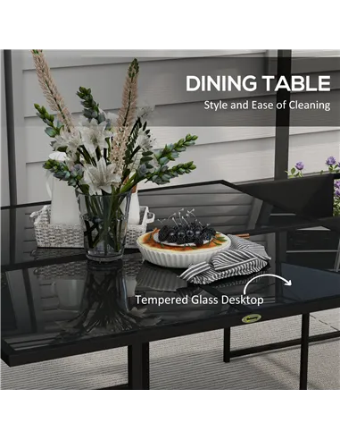 Outsunny 5 Piece Garden Dining Set with Breathable Mesh Seat, Adjustable Backrest, Tempered Glass Table Top for Patio, Black