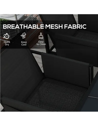 Outsunny 5 Piece Garden Dining Set with Breathable Mesh Seat, Adjustable Backrest, Tempered Glass Table Top for Patio, Black