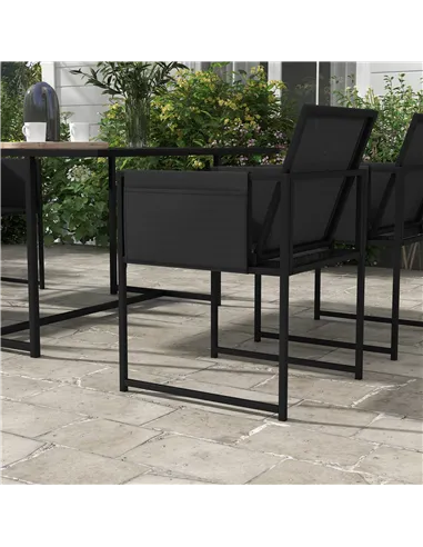 Outsunny 5 Piece Garden Dining Set with Breathable Mesh Seat, Adjustable Backrest, Tempered Glass Table Top for Patio, Black