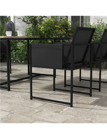 Outsunny 5 Piece Garden Dining Set with Breathable Mesh Seat, Adjustable Backrest, Tempered Glass Table Top for Patio, Black