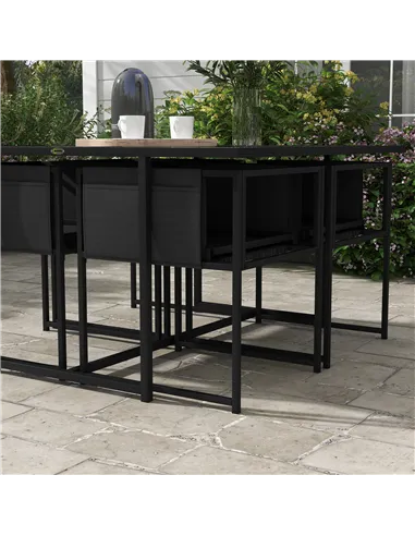 Outsunny 5 Piece Garden Dining Set with Breathable Mesh Seat, Adjustable Backrest, Tempered Glass Table Top for Patio, Black