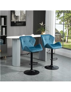 HOMCOM Bar Stools Set Of 2, Luxurious Velvet-Touch Barstools with Metal Frame Footrest Round Base Triangle Indenting Moulded Sea 2