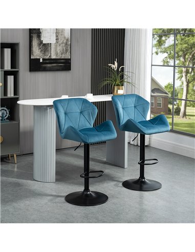 HOMCOM Bar Stools Set Of 2, Luxurious Velvet-Touch Barstools with Metal Frame Footrest Round Base Triangle Indenting Moulded Sea