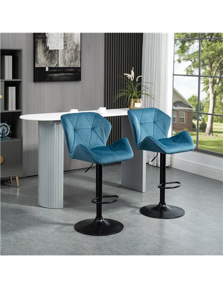HOMCOM Bar Stools Set Of 2, Luxurious Velvet-Touch Barstools with Metal Frame Footrest Round Base Triangle Indenting Moulded Sea