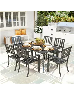 Outsunny 7 Pieces Garden Table and Chairs 6 Seater Outdoor Table and Chairs with Umbrella Hole, for Poolside, Garden, Black 2