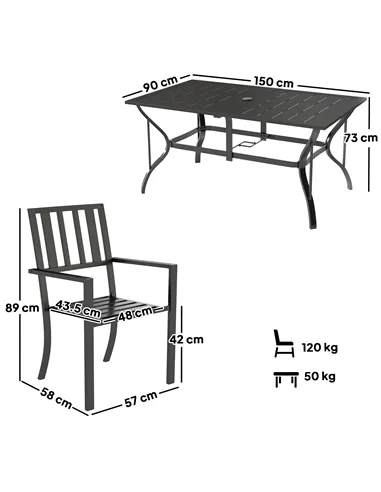 Outsunny 7 Pieces Garden Table and Chairs 6 Seater Outdoor Table and Chairs with Umbrella Hole, for Poolside, Garden, Black