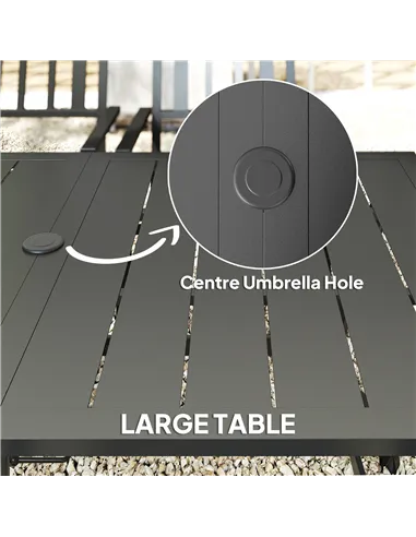 Outsunny 7 Pieces Garden Table and Chairs 6 Seater Outdoor Table and Chairs with Umbrella Hole, for Poolside, Garden, Black