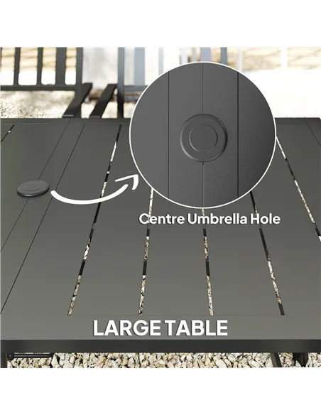 Outsunny 7 Pieces Garden Table and Chairs 6 Seater Outdoor Table and Chairs with Umbrella Hole, for Poolside, Garden, Black