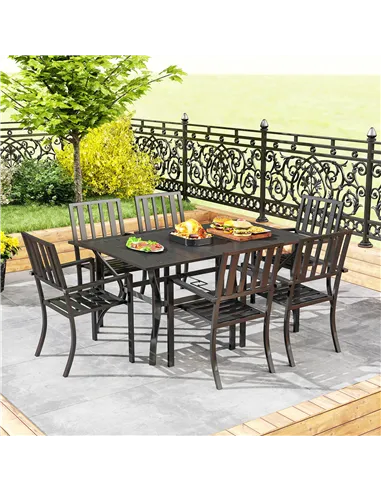 Outsunny 7 Pieces Garden Table and Chairs 6 Seater Outdoor Table and Chairs with Umbrella Hole, for Poolside, Garden, Black