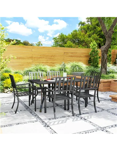 Outsunny 7 Pieces Garden Table and Chairs 6 Seater Outdoor Table and Chairs with Umbrella Hole, for Poolside, Garden, Black