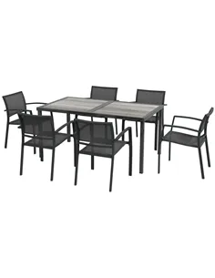Outsunny Seven-Piece Casual Outdoor Dining Set, with Wood-Effect Table - Grey