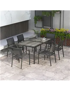 Outsunny Seven-Piece Casual Outdoor Dining Set, with Wood-Effect Table - Grey 2