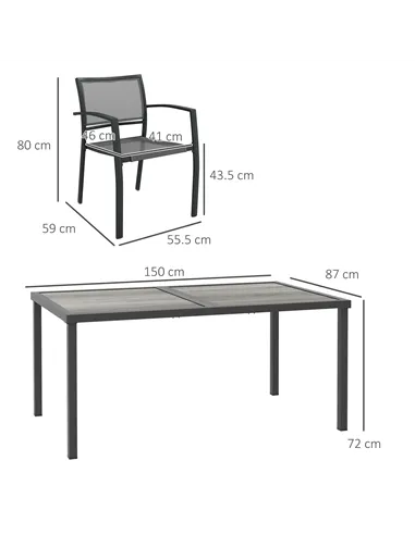 Outsunny Seven-Piece Casual Outdoor Dining Set, with Wood-Effect Table - Grey