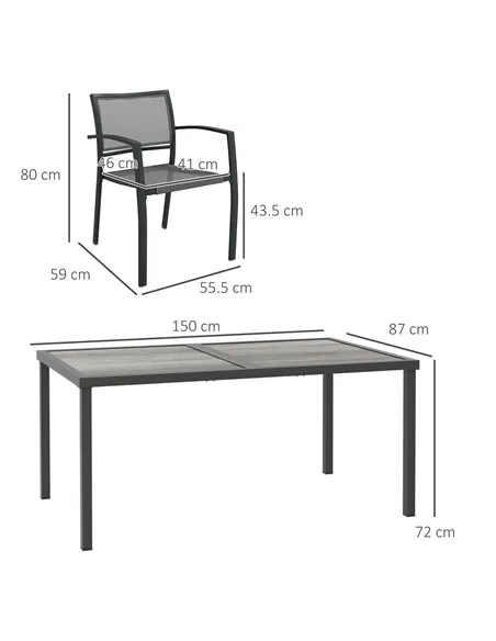 Outsunny Seven-Piece Casual Outdoor Dining Set, with Wood-Effect Table - Grey