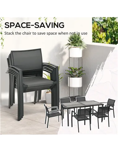 Outsunny Seven-Piece Casual Outdoor Dining Set, with Wood-Effect Table - Grey
