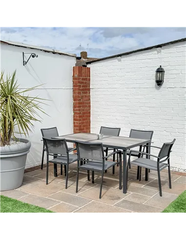 Outsunny Seven-Piece Casual Outdoor Dining Set, with Wood-Effect Table - Grey