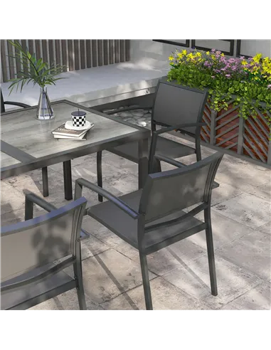 Outsunny Seven-Piece Casual Outdoor Dining Set, with Wood-Effect Table - Grey