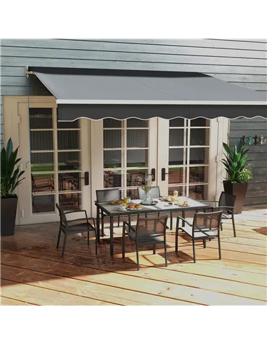 Outsunny Seven-Piece Casual Outdoor Dining Set, with Wood-Effect Table - Grey