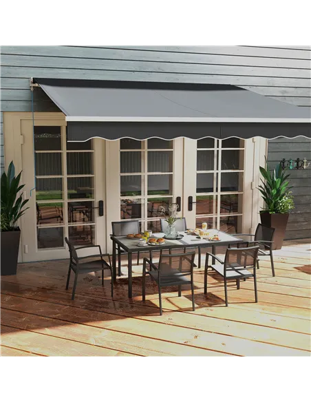 Outsunny Seven-Piece Casual Outdoor Dining Set, with Wood-Effect Table - Grey