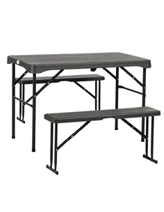 Outsunny Folding Picnic Table with 2 Benches, 3-Piece Portable Garden Furniture Set for 4, Dining Table Set with Plastic Top, St