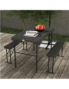 Outsunny Folding Picnic Table with 2 Benches, 3-Piece Portable Garden Furniture Set for 4, Dining Table Set with Plastic Top, St 2