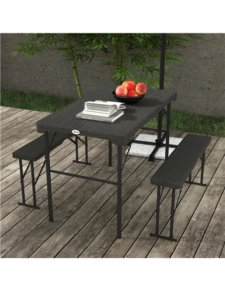 Outsunny Folding Picnic Table with 2 Benches, 3-Piece Portable Garden Furniture Set for 4, Dining Table Set with Plastic Top, St