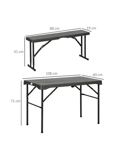 Outsunny Folding Picnic Table with 2 Benches, 3-Piece Portable Garden Furniture Set for 4, Dining Table Set with Plastic Top, St