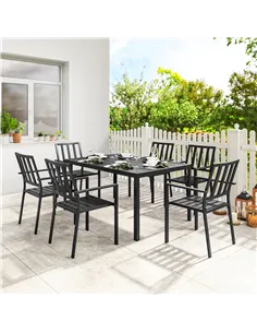 Outsunny Seven-Piece Minimal Metal Garden Dining Set, with Parasol Hole - Black 2