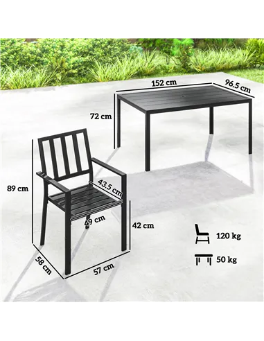 Outsunny Seven-Piece Minimal Metal Garden Dining Set, with Parasol Hole - Black