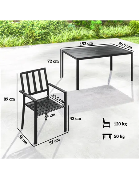 Outsunny Seven-Piece Minimal Metal Garden Dining Set, with Parasol Hole - Black