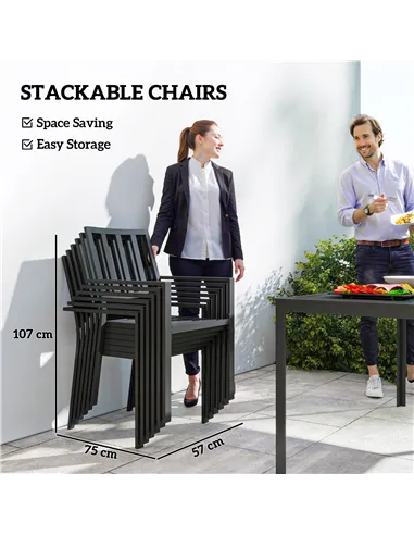 Outsunny Seven-Piece Minimal Metal Garden Dining Set, with Parasol Hole - Black