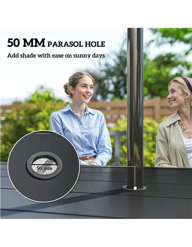 Outsunny Seven-Piece Minimal Metal Garden Dining Set, with Parasol Hole - Black