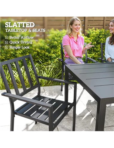 Outsunny Seven-Piece Minimal Metal Garden Dining Set, with Parasol Hole - Black