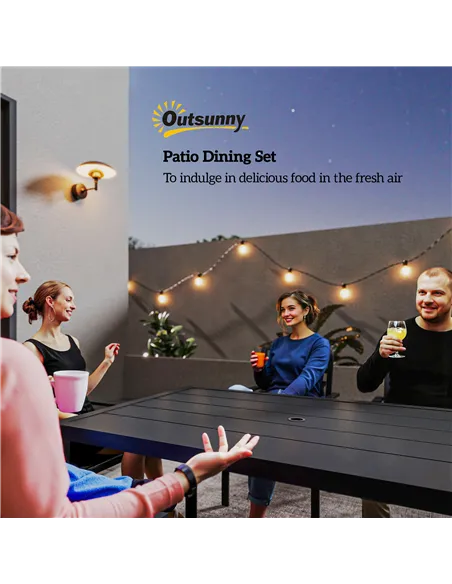 Outsunny Seven-Piece Minimal Metal Garden Dining Set, with Parasol Hole - Black