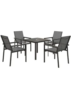 Outsunny Five-Piece Metal Dining Set, with Glass-Top Table - Grey